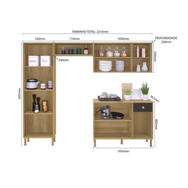 KIT COCINA 9 PUERTAS TURIN 6165.100 INDÃKES CASTAÑO|PLOMO