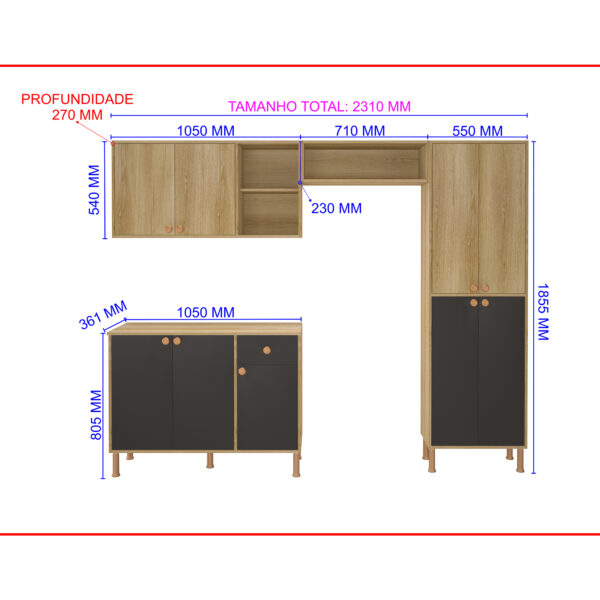 KIT COCINA 9 PUERTAS TURIN 6165.100 INDÃKES CASTAÑO|PLOMO