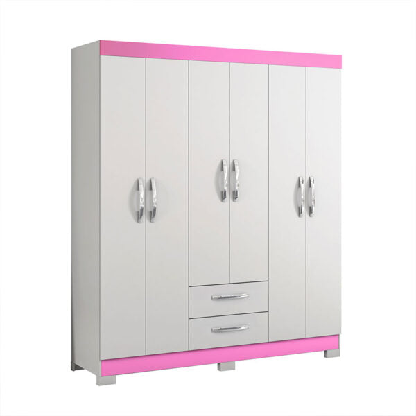 ROPERO 6 PUERTAS 2 CAJONES NT5130 NOTAVEL BRANCO|ROSA FLEX