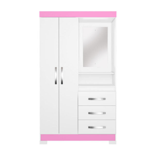 ROPERO 2 PUERTAS 3 CAJONES NT5170 CON ESPEJO NOTAVEL BLANCO ROSA FLEX