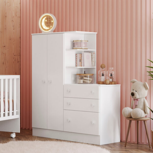 ROPERO CON CÓMODA 2 PUERTAS 3 CAJONES 4070 QMOVI BLANCO