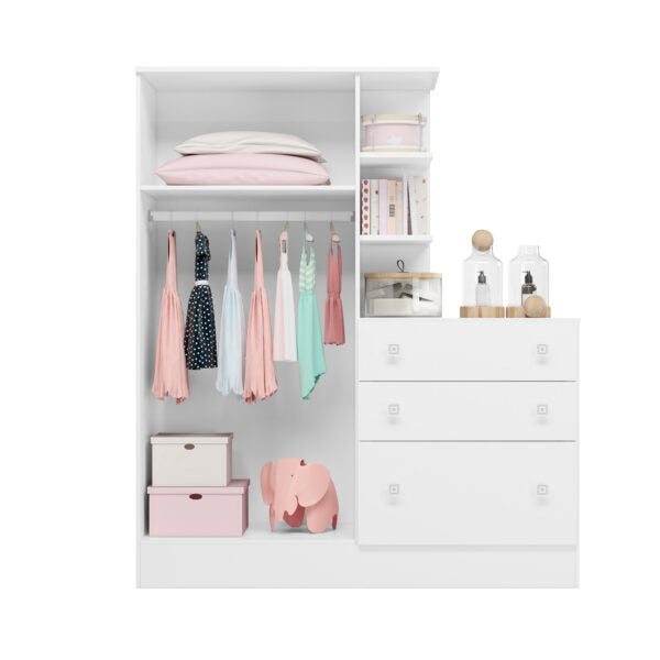 ROPERO CON CÓMODA 2 PUERTAS 3 CAJONES 4070 QMOVI BLANCO