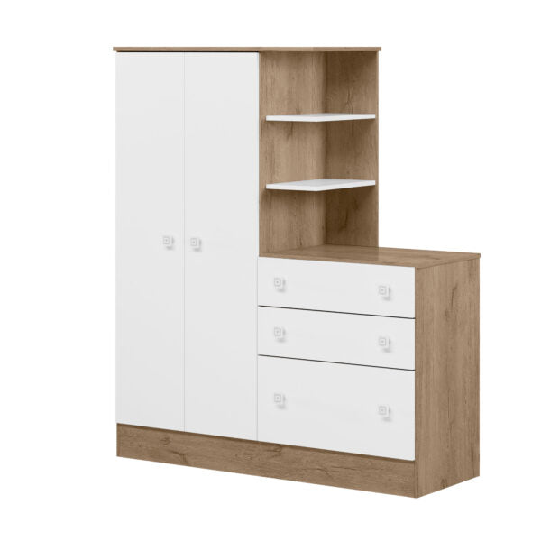 ROPERO CON CÓMODA 2 PUERTAS 3 CAJONES 4070 QMOVI CARVALLO|BLANCO