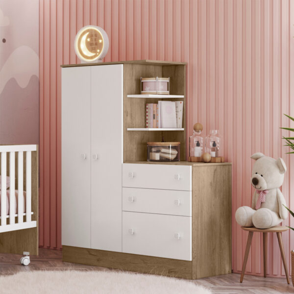 ROPERO CON CÓMODA 2 PUERTAS 3 CAJONES 4070 QMOVI CARVALLO|BLANCO