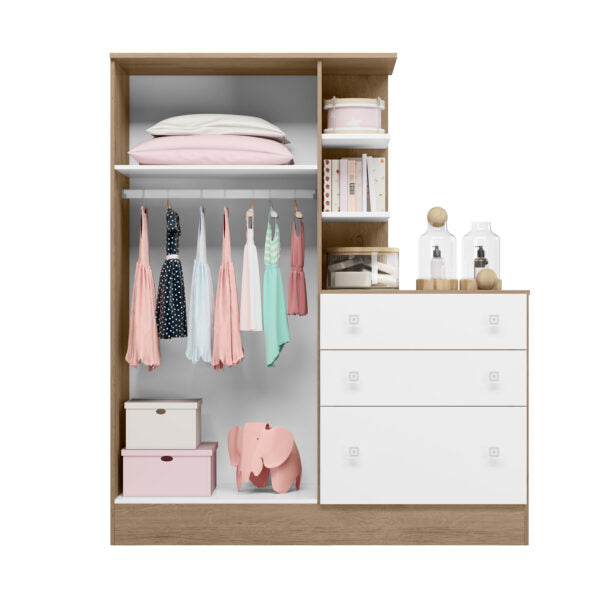 ROPERO CON CÓMODA 2 PUERTAS 3 CAJONES 4070 QMOVI CARVALLO|BLANCO