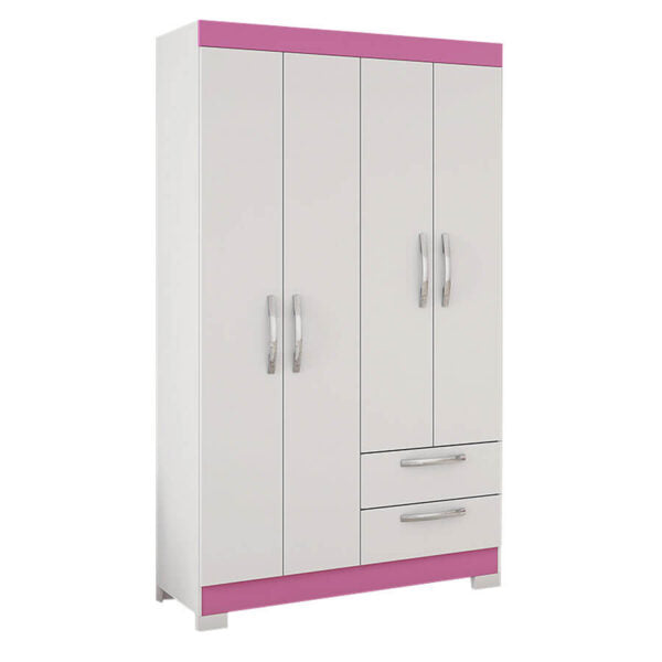 ROPERO 4 PUERTAS 2 CAJONES NT5005 NOTAVEL BLANCO|ROSA